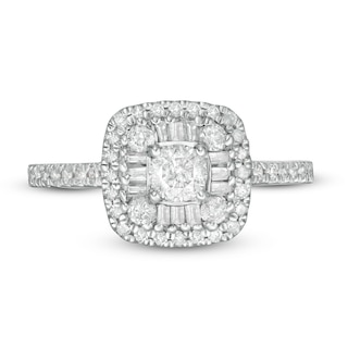 0.69 CT. T.W. Baguette and Round Diamond Frame Ring in 10K White Gold|Peoples Jewellers