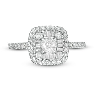 0.69 CT. T.W. Baguette and Round Diamond Cushion Frame Ring in 10K Gold|Peoples Jewellers
