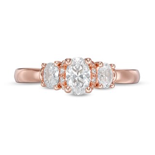 Kleinfeld® 0.95 CT. T.W. Oval Diamond Three Stone Engagement Ring in 14K Rose Gold|Peoples Jewellers