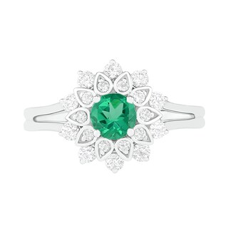 5.0mm Lab-Created Emerald and White Sapphire Frame Split Shank Flower Ring in Sterling Silver|Peoples Jewellers