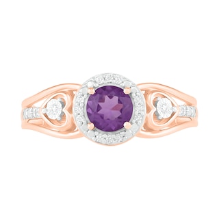 5.0mm Amethyst and 0.06 CT. T.W. Diamond Frame Heart-Sides Split Shank Ring in 10K Rose Gold|Peoples Jewellers