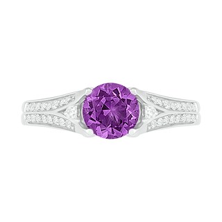 6.0mm Amethyst and Lab-Created White Sapphire Split Shank Ring in Sterling Silver|Peoples Jewellers