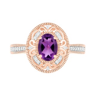 Oval Amethyst and 0.115 CT. T.W. Diamond Scroll Frame Tapered Shank Vintage-Style Ring in 10K Rose Gold|Peoples Jewellers