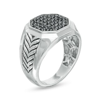 Men's 0.75 CT. T.W. Octagonal Black Multi-Diamond with Chevron Shank Ring in Sterling Silver - Size 10|Peoples Jewellers