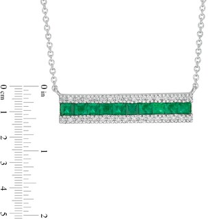 EFFY™ Collection Princess-Cut Emerald and 0.12 CT. T.W. Diamond Triple Row Bar Necklace in 14K White Gold|Peoples Jewellers