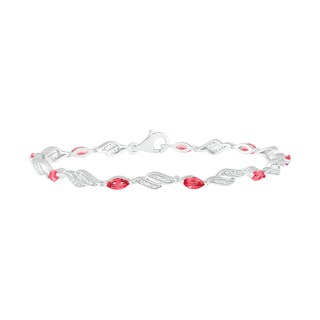 Marquise Lab-Created Ruby White Sapphire Flame Link Alternating Line Bracelet in Sterling Silver - 7.25"|Peoples Jewellers
