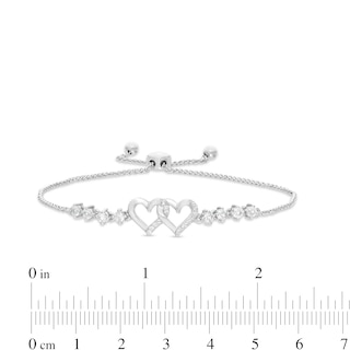 White Lab-Created Sapphire Double Hearts Bolo Bracelet in Sterling Silver - 9.0"|Peoples Jewellers