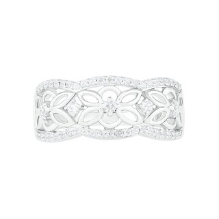 0.29 CT. T.W. Diamond Ornate Flower Scallop-Edge Ring in Sterling Silver|Peoples Jewellers