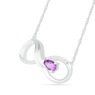 Pear-Shaped Amethyst and 0.04 CT. T.W. Diamond Winged Infinity Necklace in Sterling Silver|Peoples Jewellers