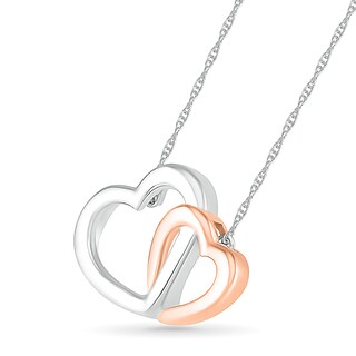 Interlocking Double Hearts Necklace in 10K Two-Tone Gold|Peoples Jewellers