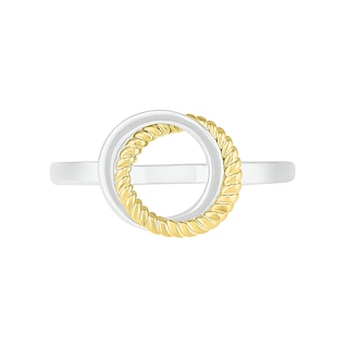 Polished and Rope-Textured Interlocking Circles Ring in 10K Two-Tone Gold|Peoples Jewellers