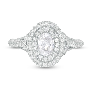 Vera Wang Love Collection 1.06 CT. T.W. Oval Diamond Double Frame Engagement Ring in 14K White Gold|Peoples Jewellers