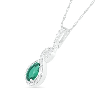 Pear-Shaped Lab-Created Emerald and White Sapphire Infinity Drop Pendant in Sterling Silver|Peoples Jewellers