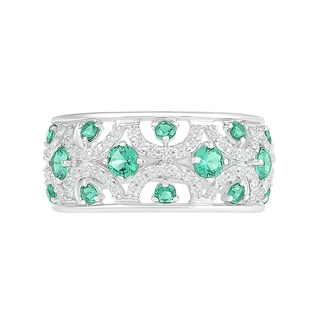 Lab-Created Emerald and White Sapphire Scallop Open Shank Ring in Sterling Silver|Peoples Jewellers