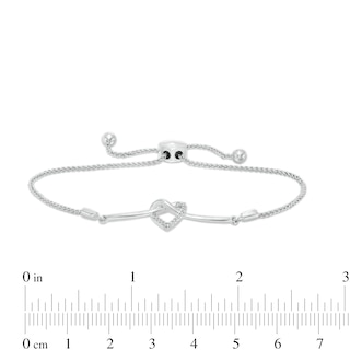 Diamond Accent Heart-Shaped Knot Bolo Bracelet in Sterling Silver - 9.5"|Peoples Jewellers
