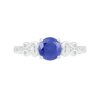 7.0mm Lab-Created Blue and White Sapphire Heart-Sides Ring in Sterling Silver|Peoples Jewellers