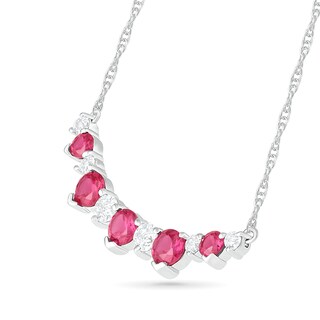 Lab-Created Ruby and White Sapphire Graduated Five Stone Curved Bar Necklace in Sterling Silver|Peoples Jewellers