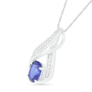 Oval Lab-Created Blue and White Sapphire Double Split Swirl Infinity Pendant in Sterling Silver|Peoples Jewellers
