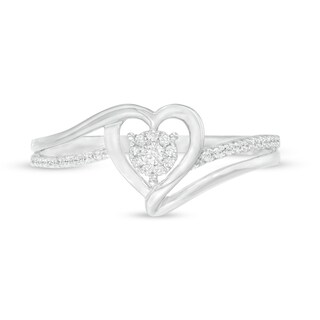 0.15 CT. T.W. Diamond Heart Split Shank Ring in Sterling Silver|Peoples Jewellers