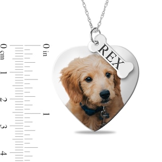 Engravable Photo Heart Dog Pendant with Name Bone Charm in Sterling Silver (1 Image, 1 Name and 4 Lines)|Peoples Jewellers