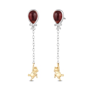 Disney Treasures Winnie the Pooh Garnet and Diamond Accent Balloon Chain Drop Earrings in Sterling Silver and 10K Gold|Peoples Jewellers