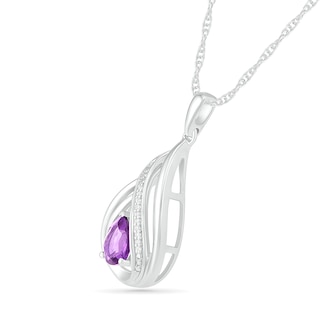 Pear-Shaped Amethyst and Diamond Accent Flame Frame Pendant in Sterling Silver|Peoples Jewellers