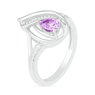 Pear-Shaped Amethyst and 0.04 CT. T.W. Diamond Flame Frame Split Shank Ring in Sterling Silver|Peoples Jewellers