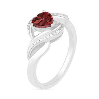 Heart-Shaped Garnet and Diamond Accent Ribbon Ring in Sterling Silver|Peoples Jewellers