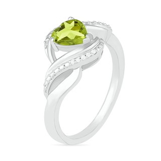 Heart-Shaped Peridot and Diamond Accent Ribbon Ring in Sterling Silver|Peoples Jewellers