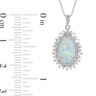 Pear-Shaped Lab-Created Opal and White Lab-Created Sapphire Double Shadow Frame Drop Pendant in Sterling Silver|Peoples Jewellers