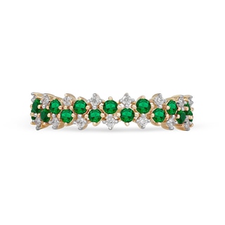 Emerald and 0.15 CT. T.W. Diamond Zig-Zag Double Row Split Shank Ring in 10K Gold|Peoples Jewellers