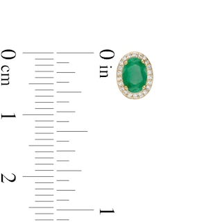 Oval Emerald and 0.088 CT. T.W. Diamond Frame Stud Earrings in 10K Gold|Peoples Jewellers