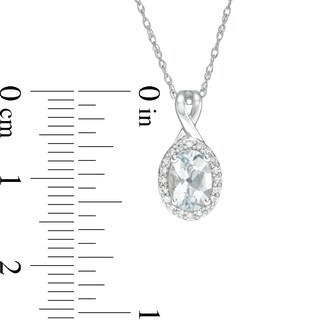 Oval Aquamarine and 0.08 CT. T.W. Diamond Frame Twisted Split Bail Pendant in 10K White Gold|Peoples Jewellers