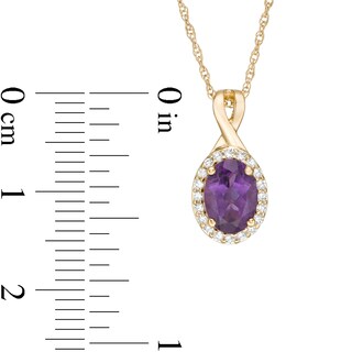 Oval Amethyst and 0.08 CT. T.W. Diamond Frame Twisted Split Bail Pendant in 10K Gold|Peoples Jewellers