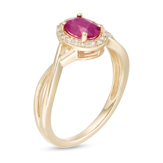 Certified Oval Ruby and 0.08 CT. T.W. Diamond Frame Twist Shank Ring in 10K Gold|Peoples Jewellers