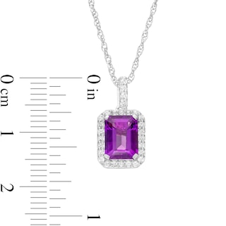 Emerald-Cut Lab-Created Amethyst and White Sapphire Octagonal Frame Drop Pendant in Sterling Silver|Peoples Jewellers