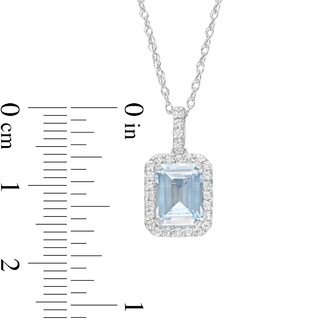 Emerald-Cut Simulated Aquamarine and Lab-Created White Sapphire Octagonal Frame Drop Pendant in Sterling Silver|Peoples Jewellers