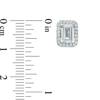 Emerald-Cut Simulated Aquamarine and Lab-Created White Sapphire Octagonal Frame Stud Earrings in Sterling Silver|Peoples Jewellers