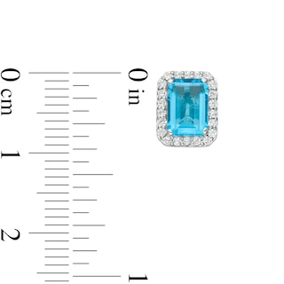 Emerald-Cut Simulated Blue Topaz and Lab-Created White Sapphire Octagonal Frame Stud Earrings in Sterling Silver|Peoples Jewellers