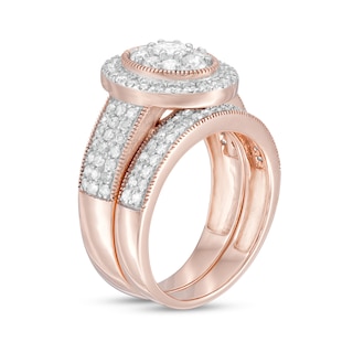 1.29 CT. T.W. Composite Oval Diamond Frame Vintage-Style Multi-Row Bridal Set in 10K Rose Gold|Peoples Jewellers