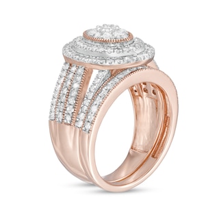 1.23 CT. T.W. Composite Oval Diamond Double Frame Vintage-Style Multi-Row Bridal Set in 10K Rose Gold|Peoples Jewellers