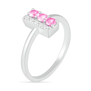 3.0mm Lab-Created Pink and White Sapphire Double Row Bar Ring in Sterling Silver|Peoples Jewellers