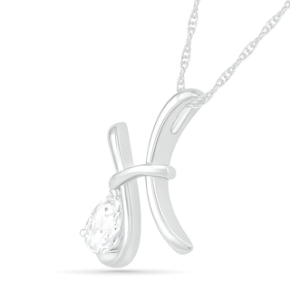 Pear-Shaped White Lab-Created Sapphire Pisces Zodiac Sign Pendant in Sterling Silver|Peoples Jewellers