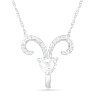 6.0mm Heart-Shaped and Round White Lab-Created Sapphire Aries Zodiac Sign Necklace in Sterling Silver|Peoples Jewellers