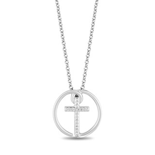 Hallmark Diamonds Faith 0.04 CT. T.W. Diamond Cross in Circle Pendant in Sterling Silver|Peoples Jewellers