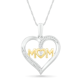 0.04 CT. T.W. Diamond Heart "MOM" Pendant in Sterling Silver and 10K Gold|Peoples Jewellers