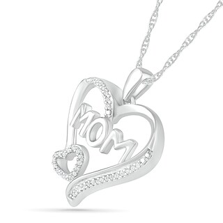 0.085 CT. T.W. Diamond Double Heart "MOM" Pendant in Sterling Silver|Peoples Jewellers