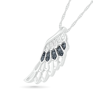 Black Enhanced and White Diamond Accent Angel Wing Pendant in Sterling Silver|Peoples Jewellers