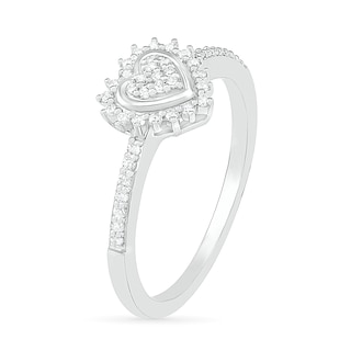 0.18 CT. T.W. Composite Diamond Heart-Shaped Frame Sunburst Ring in Sterling Silver|Peoples Jewellers