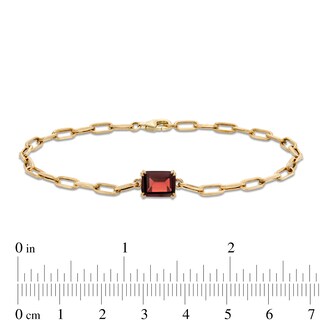 Emerald-Cut Garnet Solitaire and Paper Clip Chain Bracelet in 10K Gold - 7.25"|Peoples Jewellers